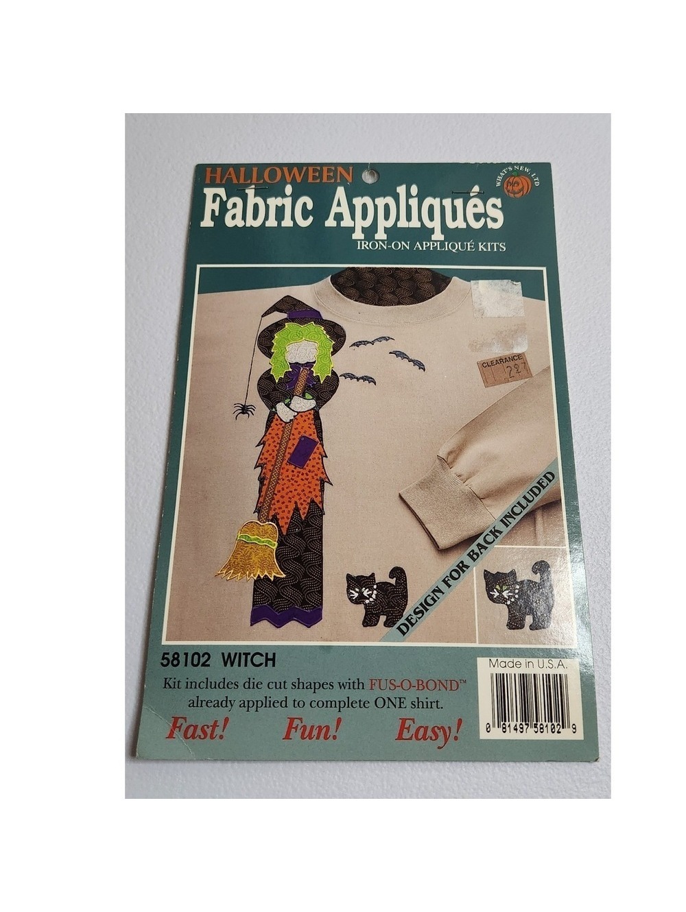Halloween Fabric Appliques Iron On Kit 58102 Witch Black Cat Bats DIY